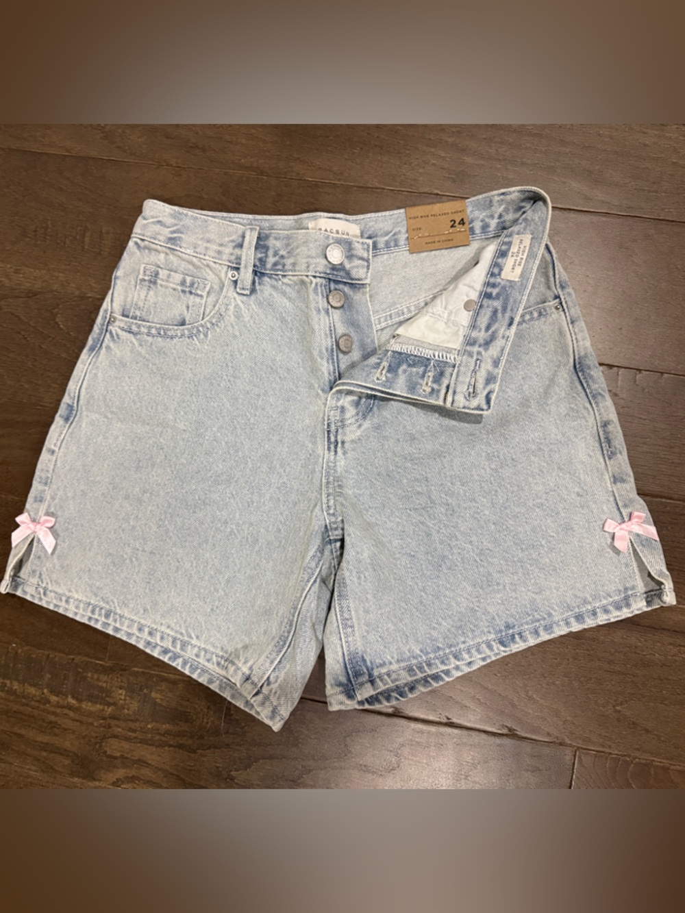 PacSun Light Indigo Bow High Waisted Relaxed Jorts